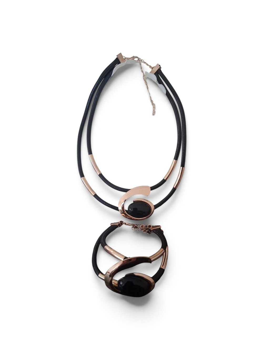 Women's Black &  Gold Necklace and Bracelet Set